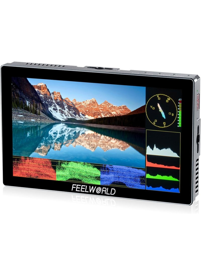 فيل وورلد شاشة مراقبة ميدانية لكاميرات DSLR FEELWORLD P6X مقاس 5.5 بوصة بهيكل من الألمنيوم وسطوع عالٍ 1000 شمعة، مزودة بشاشة لمس، وتصميم محمول، ودعم خاصية شكل الموجة (Waveform) وHDR، مع إدخال وإخراج HDMI بدقة 4K، ودعم إخراج 3D LUT، بوزن 249 جرام. - Image 1